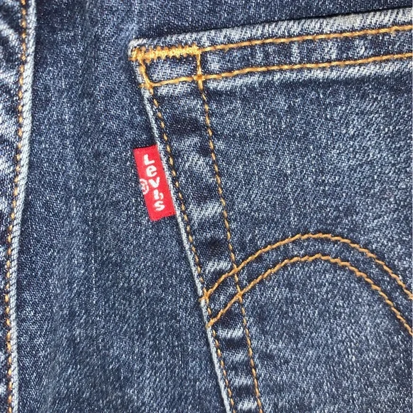 Levis Wedgie Straight Size 24 Distressed Dark Wash Button Fly Jeans - Picture 5 of 11